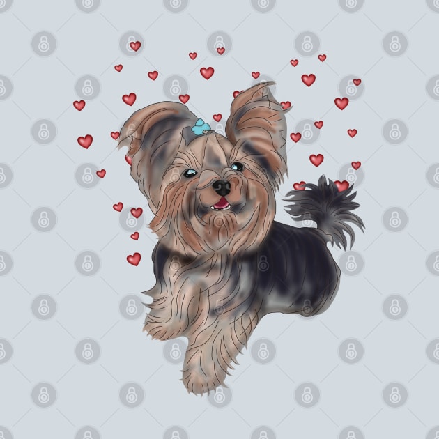 Yorkshire Terrier with hearts by KateQR