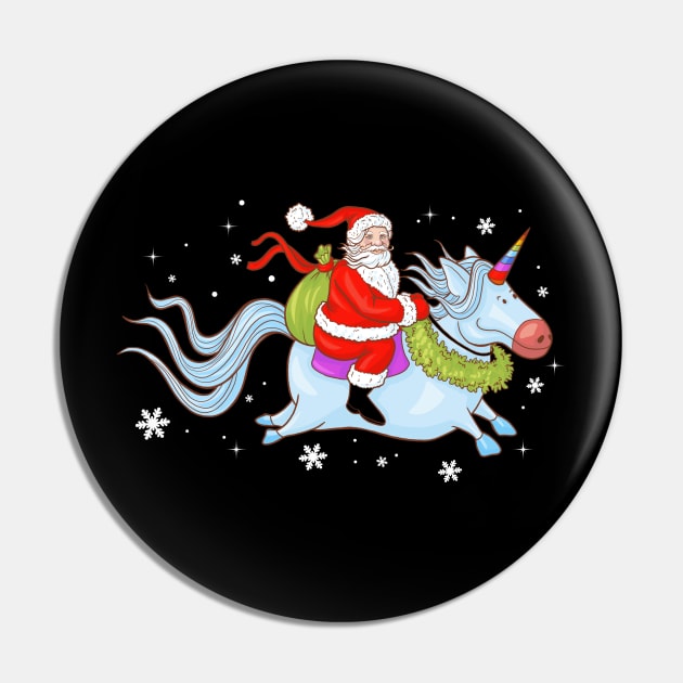 Santa Riding Unicorn Pin by DragonTees