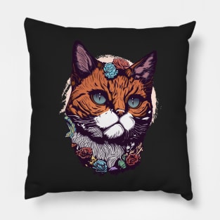 Beautiful Cat and Flower in Summer Autumn Pillow