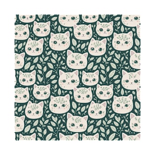 Elegant Cat Floral Pattern T-Shirt
