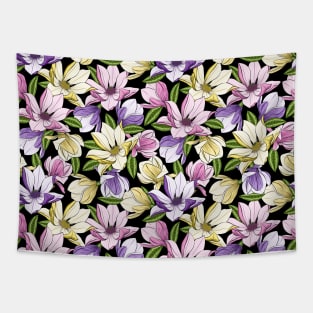 Magnolia Blooming On Black Background Tapestry