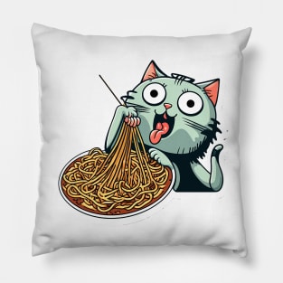 Cat eating spaghetti meme Pillow