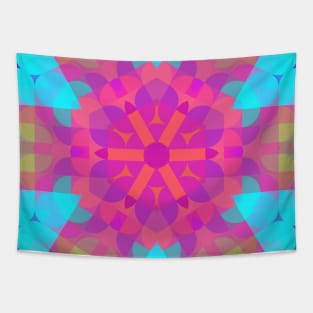 Retro Mandala Flower Pink Blue and Purple Tapestry