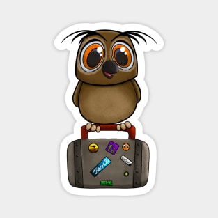 Happy Owl Ready to Travel and Go On a Trip Magnet