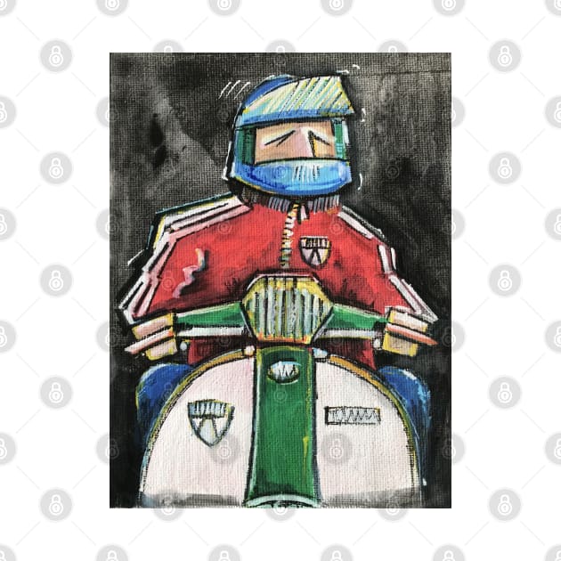 Retro Scooter, Classic Scooter, Scooterist, Scootering, Scooter Rider, Mod Art by Scooter Portraits