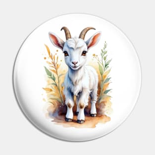 Gentle Grazer: Watercolor Goat on the Farm Pin