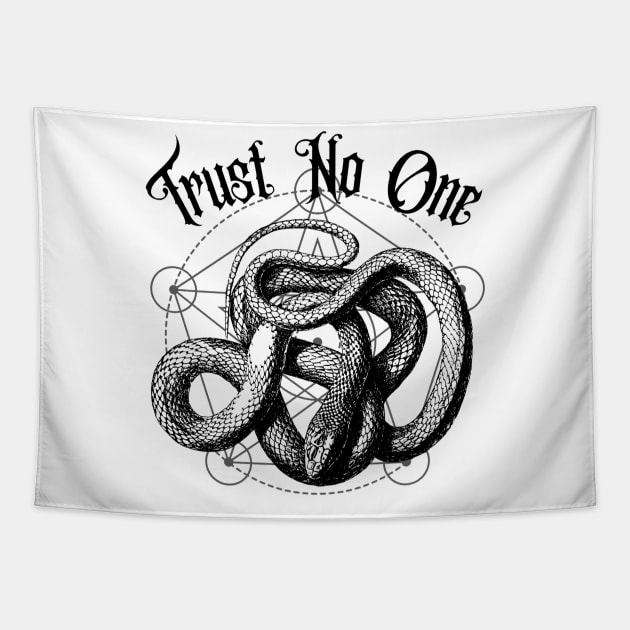 Trust To No One Gothic Snake Holy Geometry Skeptic Tapestry by Foxxy Merch