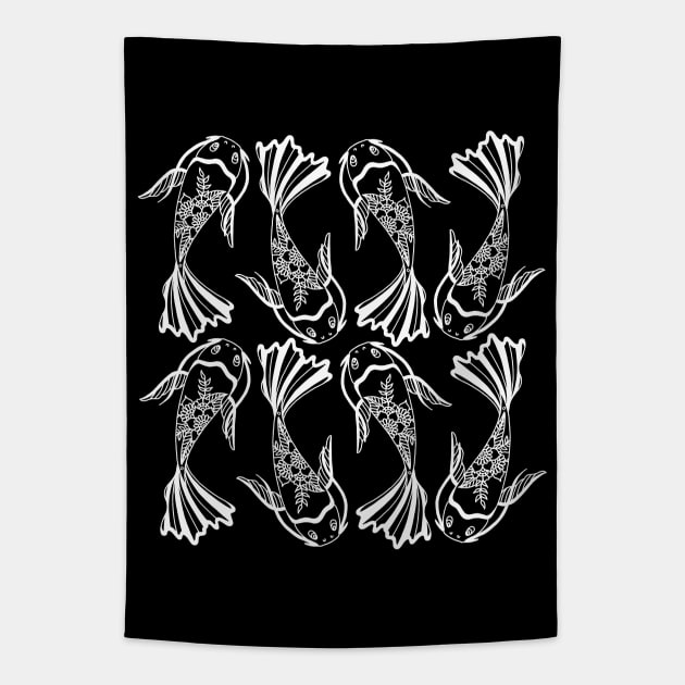 Koi Fish Pattern Black and White Palette Tapestry by HLeslie Design