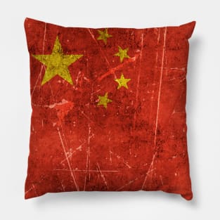 Vintage Aged and Scratched Chinese Flag Pillow