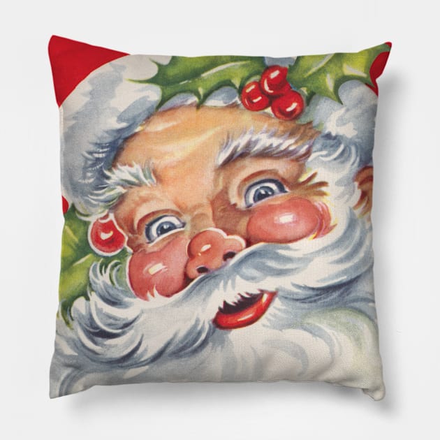 Vintage Christmas, Retro Jolly Santa Claus Pillow by MasterpieceCafe