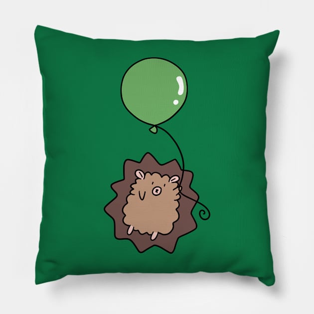 Green Balloon Hedgehog Pillow by saradaboru