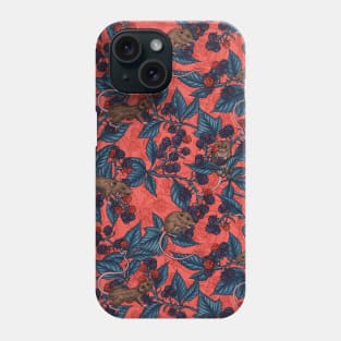 Mice and blackberries on red Phone Case