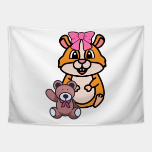 Funny Hamster is holding a teddy bear Tapestry
