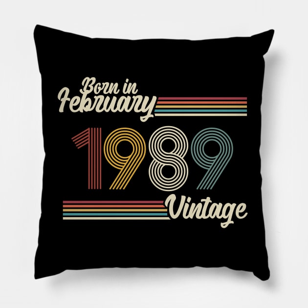 Vintage Born in February 1989 Pillow by Jokowow