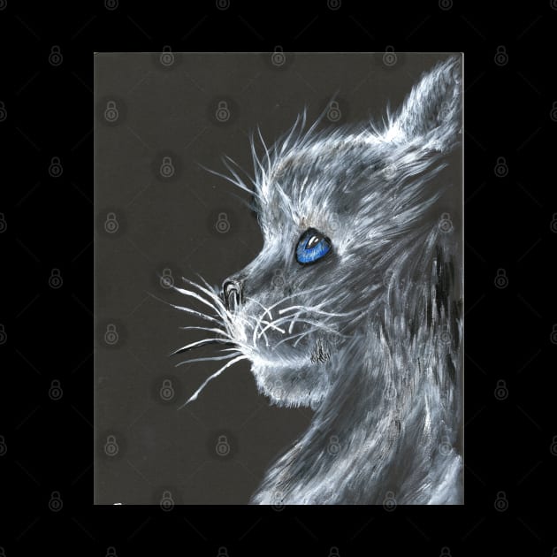 kitty cat monochrome white on black acrylic painting by Sangeetacs