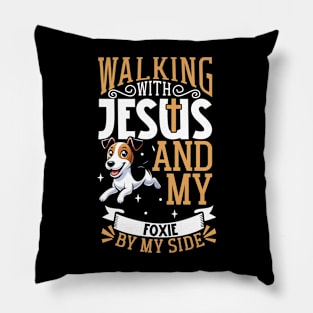 Jesus and dog - Smooth Fox Terrier Pillow