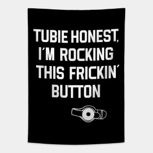 Tubie Awareness Rocking this Button Design Tapestry