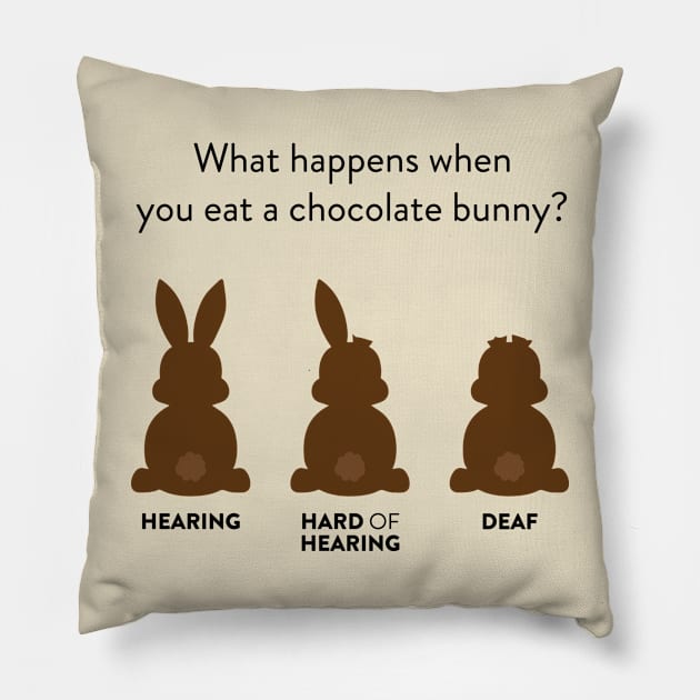 What happens when you eat a chocolate bunny? Pillow by Tennifer