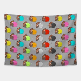 American Football - Colorful Helmets & Ball Pattern on Grey Background Tapestry