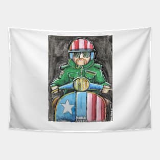 Retro Scooter, Classic Scooter, Scooterist, Scootering, Scooter Rider, Mod Art Tapestry