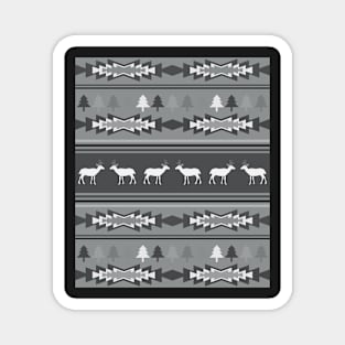 Christmas pattern with deer and tribal elements- monochrome Magnet