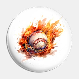 Flaming Baseball Watercolor Pin