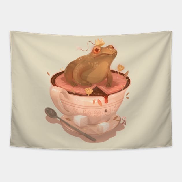 Tea Frog Queen Tapestry by Claire Lin