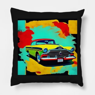 Painting Car Old Fashioned Mid Century Modern Expressionist Pillow