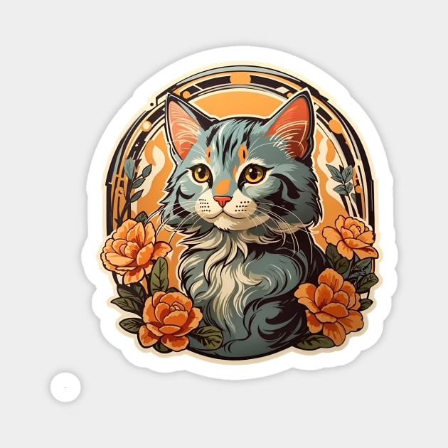 Cute Cat Art Deco Magnet by CoastalDesignStudios