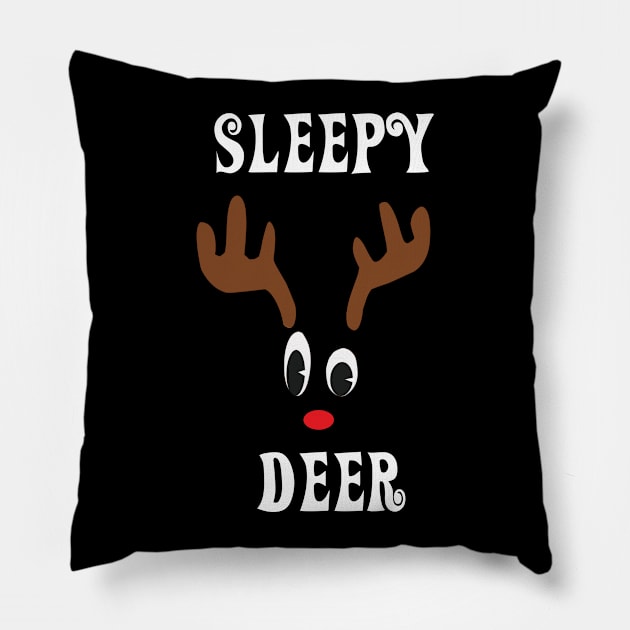 Sleepy Reindeer Deer Red nosed Christmas Deer Hunting Hobbies Interests Pillow by familycuteycom