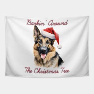 Christmas German Shepherd Dog in Santa Hat Tapestry