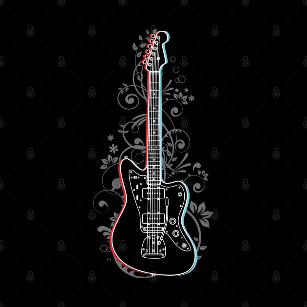 Offset Style Electric Guitar 3D Outline Flowering Vines by nightsworthy