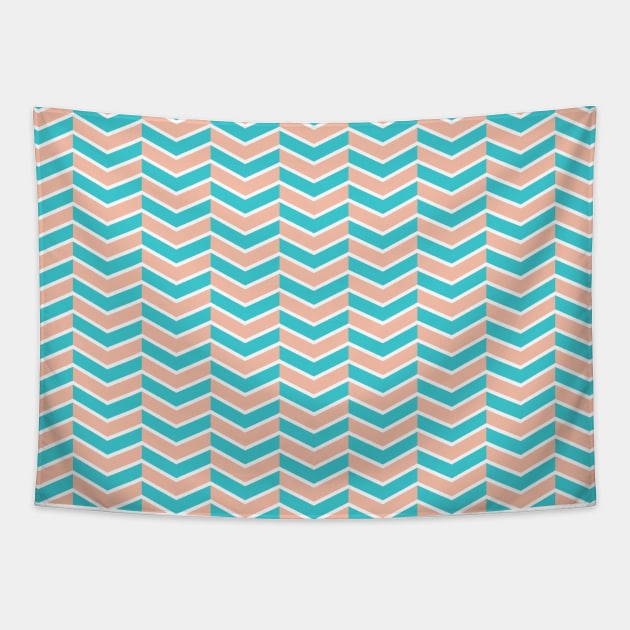 Turquoise, Peach, and White Chevron Arrow Pattern Tapestry by squeakyricardo