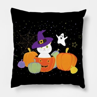 Halloween Cute Cat in Witch Hat Pillow