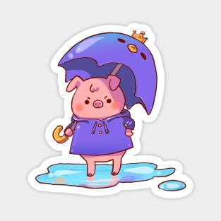 Pissed Pudgy Pig in a Purple Poncho with a Penguin Umbrella Magnet