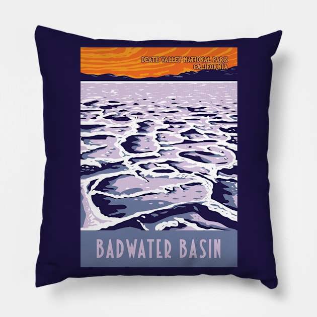 WPA Poster of Badwater Basin in Death Valley National Park, Inyo County, California, USA Pillow by JohnLucke