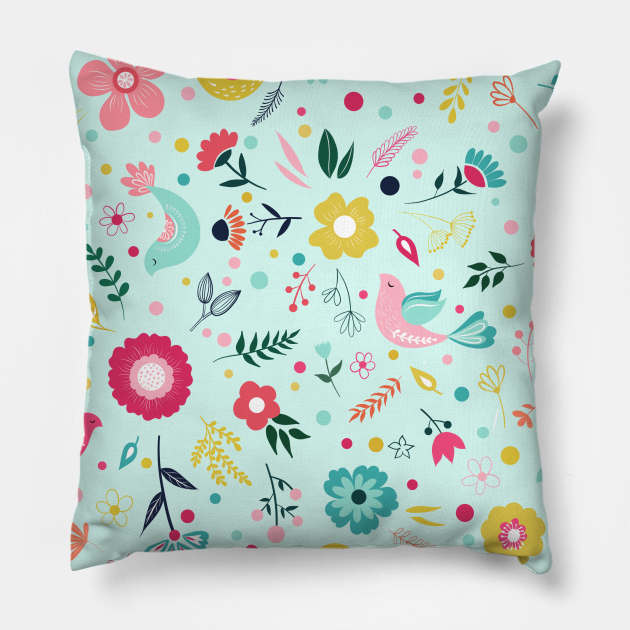 Floral Birds pattern Pillow by Unalome_Designs