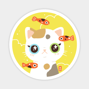 Chubby Cat And Fishes Magnet