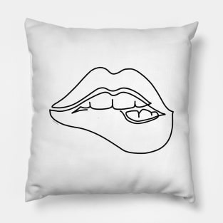 Biting Lip One Line Drawing Lip Bite Illustration Modern Line Art Graphic Pillow