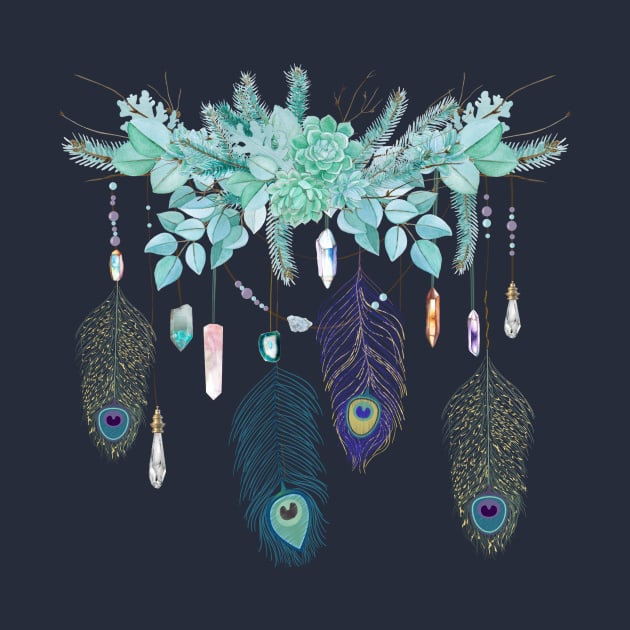 Peacock Feather And Crystal Spirit Gazer by LittleBunnySunshine