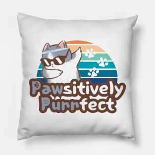 Pawsitively Purrfect cool cat and sunset Pillow