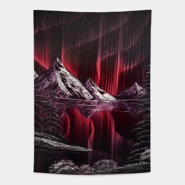 Red and Purple Northern Lights Tapestry by J&S mason