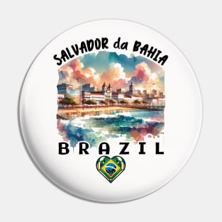 Salvador da Bahia Brazil Water Color Art Pin