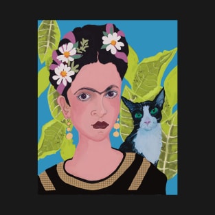Frida with Tuxedo Cat T-Shirt