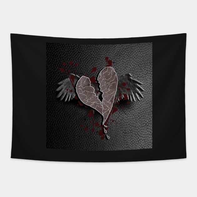 Dark WInged Heart Broken Graphic Art Design Anti-Valentines Day Tapestry by tamdevo1