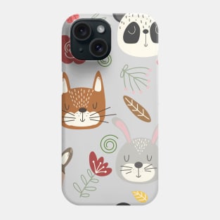 Woodland animals kids pattern grey background Phone Case