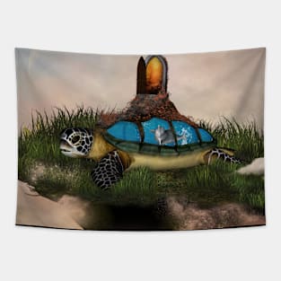 Awesome turtle with dolphin Tapestry