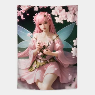 Beautiful Pink Sakura Flower Japanese Manga Girl Cherry Blossom Fairy Tapestry