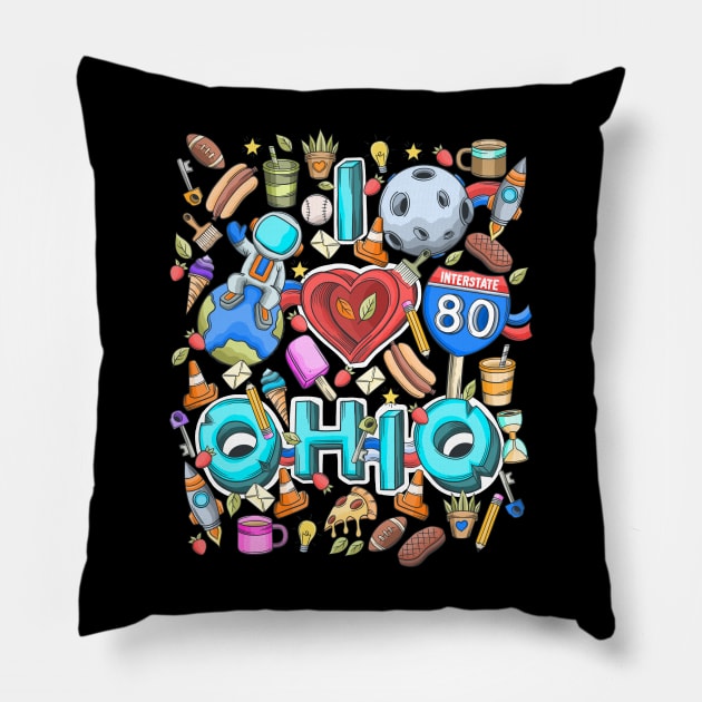 I love Ohio Doodle Art Pillow by NomadicQuest