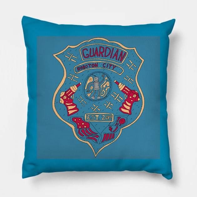 Guardian - Robotron City Badge Pillow by Soundtrack Alley